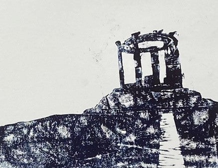 A5 Stonehaven War Memorial Prussian Blue Linocut Print