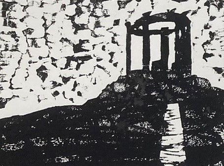 A5 Stonehaven War Memorial Black and White Linocut Print